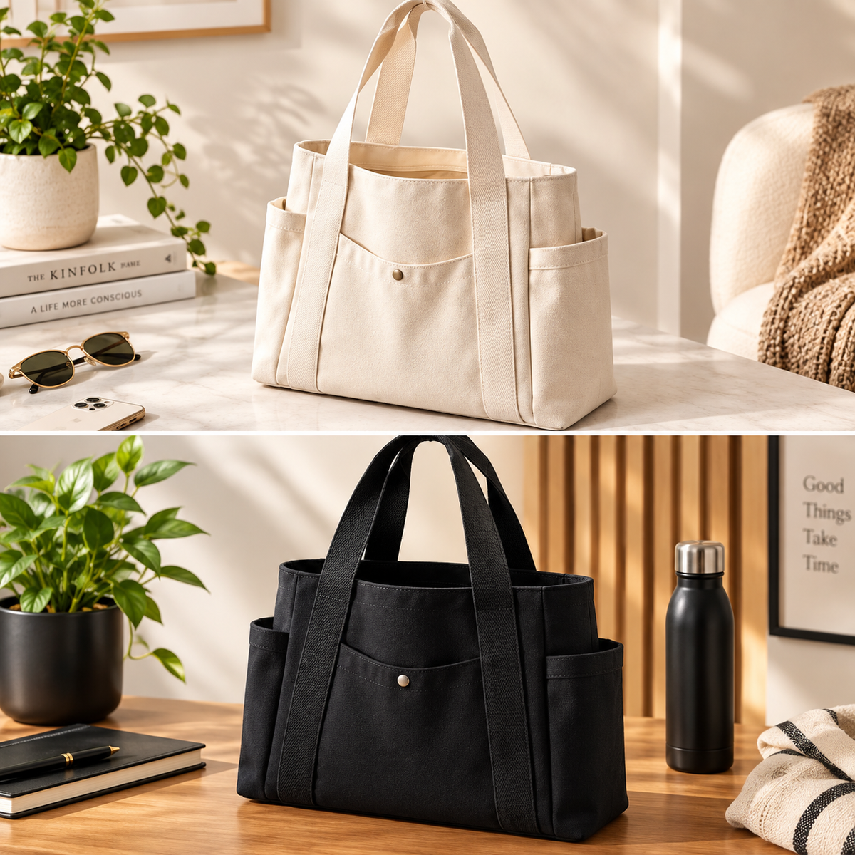 Cabas Tendance en Toile Multi-Poches